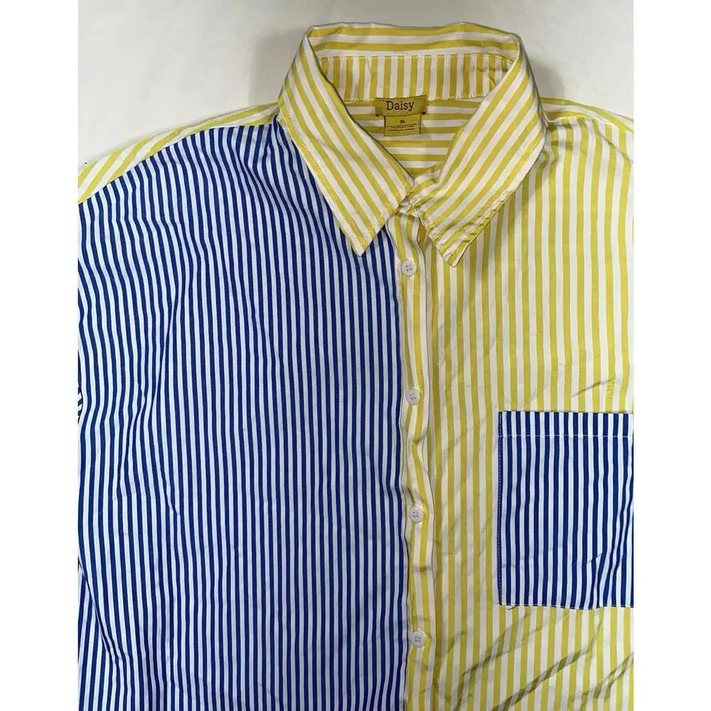 Daisy Short Sleeve Button Up Colorful Striped Shirt XL Sweater L Hoodie M Lot - Picture 3 of 16